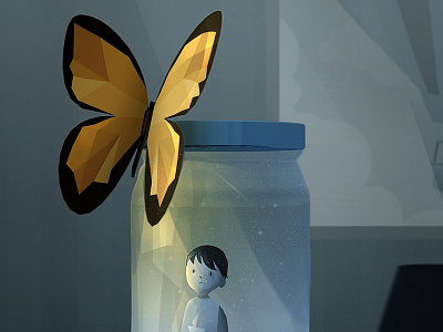 Runaway butterfly illustration jar kid photoshop