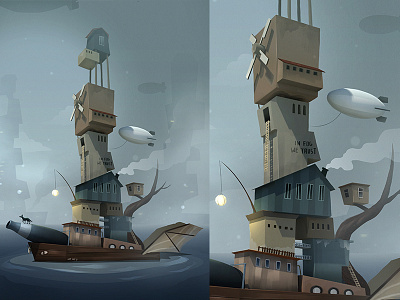 Fleet Of Fog blimp fog illustration photoshop sail sea ship