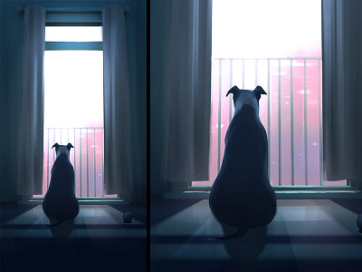 Apartment Story apartment dog home illustration light photoshop pitbull window winter