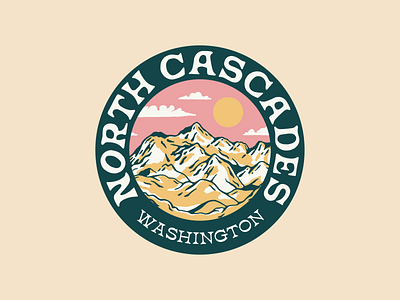 North Cascades Sticker Design badge design bellingham graphic design hiking illustration landscape logo mountains mt baker nature north cascades pacific northwest pnw seattle souvenir travel washington state west coast