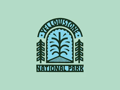 Yellowstone National Park badge design geyser graphic design green illustration jellystone lettering logo national parks nature old faithful roadtrip thick lines travel trees usa wilderness yellowstone