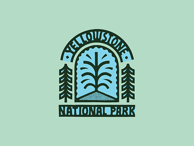 Yellowstone National Park badge design geyser graphic design green illustration jellystone lettering logo national parks nature old faithful roadtrip thick lines travel trees usa wilderness yellowstone