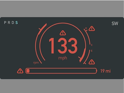 Electric Vehicle Instrument Cluster Redline Mockup alert attention automotive car cluster dashboard electric electric vehicle electric vehicles hazard human factors icon illustration racing racing car red redline ui ux vector