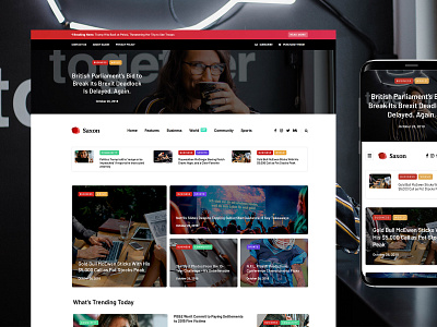 Saxon Newspaper blog blogger business corporate hero landing magazine minimal promo template theme themeforest ui ux web webdesign wordpress