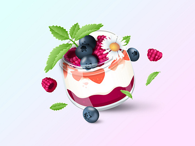 Dessert with jam and whipped cream and fruit in a jar