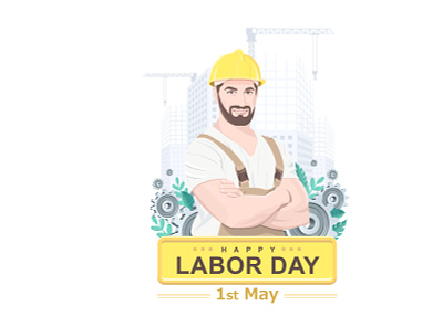 Labor Day builder engineer brutal man in a helmet against the ba 1may builder construction graphic design greeting card holiday illustration labor day vector
