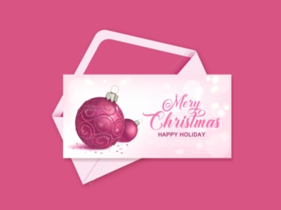 Christmas greeting card with christmas pink ball ball card christmas envelope graphic design greeting illustration vector