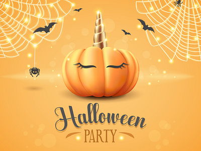 Yellow banner for halloween party october 31 with pumpkin unicor card design graphic design halloween illustration pumpkin vector web