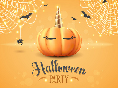 Yellow banner for halloween party october 31 with pumpkin unicor