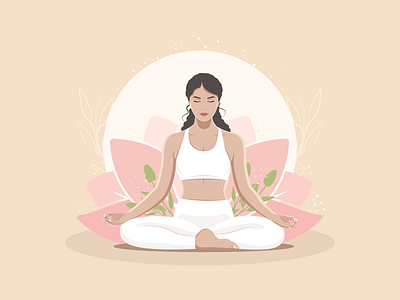 Yoga girl in lotus position card character design flowers graphic design illustration vector
