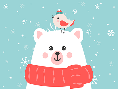 Merry christmas card with cute bear and bird bear bird card christmas design graphic design illustration new year vector winter