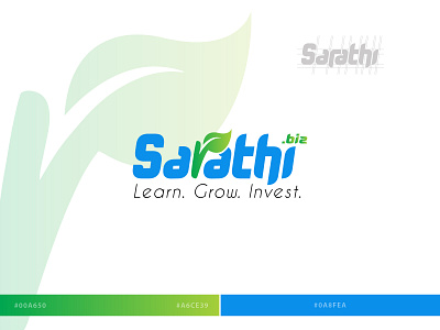 Sarathi.biz blue businessman entrepreneur green growth investment logodesign plant service