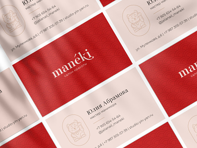 Maneki beauty brand branding business card cat logo lucky red