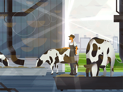 Pipes & Cows 🐄 2d aftereffects animation cow design duik farmer gif illustration onlybio pipes