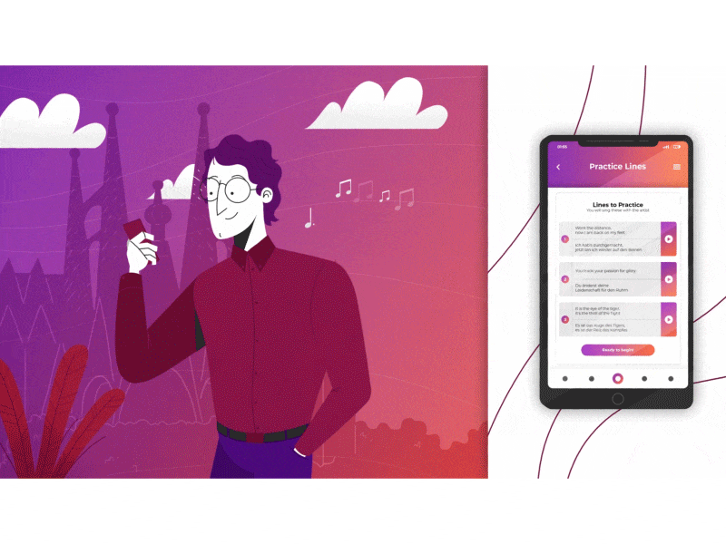 Languages by Songs App 🎶 2d adobe aftereffects animated animation art character characteranimation creative design duik gif illustration noiyoosh photoshop univoice