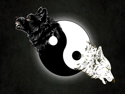 Ying - Yang black white wolfs ying