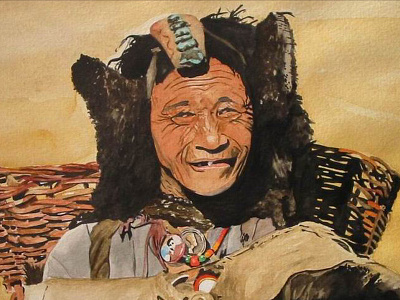 Old woman from Ladakh brush fine arts old people watercolor