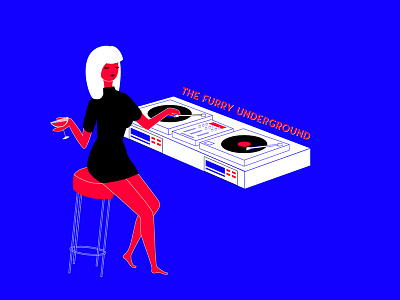 Furry Underground DJ-Set dj djane djing djset drink illustration vinyl woman