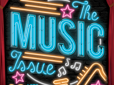 Music Issue cover design editorial layout magazine music neon lights orlando orlando magazine publication stage typography