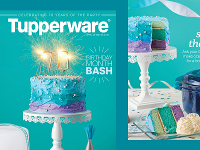 Birthday Month Bash art direction birthday brochure cake catalog celebration cooking food graphic design layout meal prep party publication retail shopping sparkler tupperware