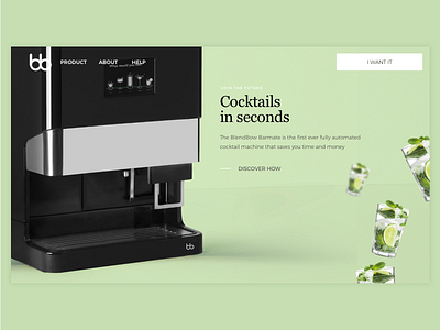 The first cocktail machine in the world - website cocktails hero homepage machine mint mojito start up startup ui visual website