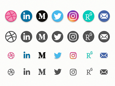 Social Media Icons Freebie (Sketch) dribbble email freebie icons instagram linkedin medium researchgate sketch social media twitter vector