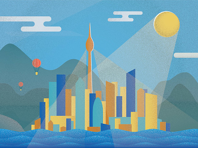 City Illustration building blocks city color colors contrast illustration light sea sky