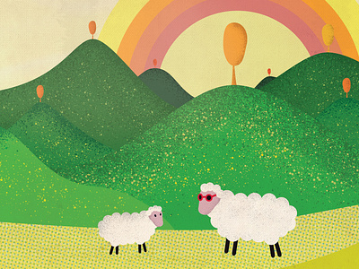 Landscape color contrast graphics hills illustration illustrator landscape new zealand rainbow sheep