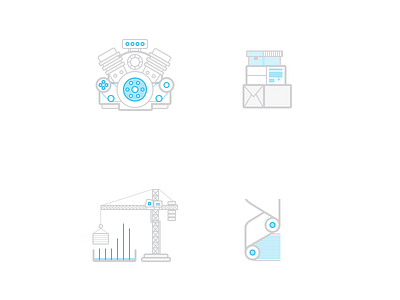 Industry Icons auto building icons industry lines package paper vector