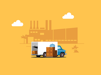 Delivery 2 boxes car illustration lines truck vector