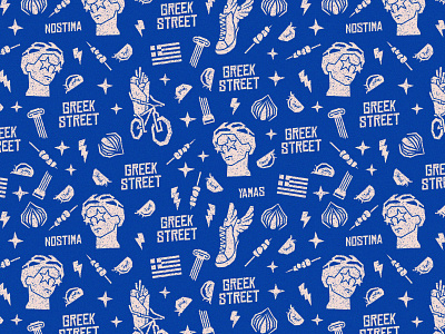 Greek Street brand branding design food greece greek icon illustration print seamless souvlaki street food vector