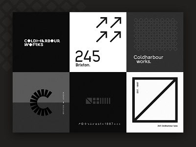 Coldharbour Works black branding geometic iconography idenity logo monotone pattern swiss white
