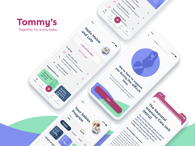 Tommy's App Pitch Concept android app app app design application baby bright burgundy data green illustration ios ios app neon purple red tommys vector vectorart