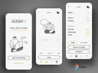 DROPD - Design Marketplace with Crypto Wallet - Figma - UI/UX adobe xd cyrpto wallet design marketplace figma mobile app mobile design ui user experience user interface ux