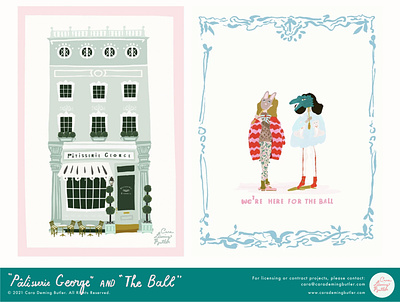 'Patisserie George' + 'The Ball' design illustration lettering surface pattern wallpaper