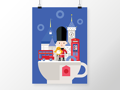 London Dribbble bus hugmatch london poster tea telephone booth