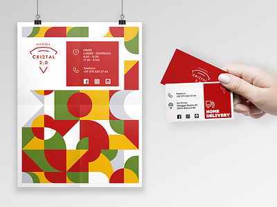 Cristal 2.0 - New logo on poster and business card mockup brand brand identity business card design geometric pattern graphic design logo mockup pattern pizza pizza logo poster vector