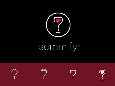 Sommify – Logo Design & Branding black and red black and white board game branding game design gaming hidden logo logo design logo type maroon minimalist packaging process question mark simple sketches wine wine glass wine tasting