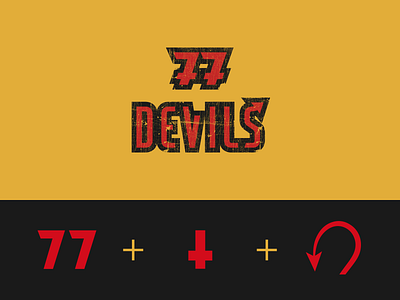 77 Devils Logo – Process branding demonic design devil devils illustration logo logo design minimalist numbers numerical red satan simple tail vector yellow yellow and red