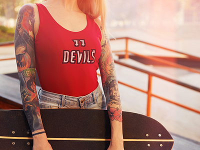 77 Devils – Skate and Apparel co. apparel branding design devil illustration logo logo design minimalist model shirt simple skate skateboard t shirt tank top vector woman
