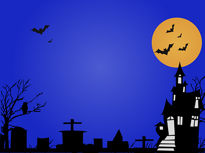 Haunted House Party Website Illustration apartments bats blue building crow graveyards haunted home house illustration night sun