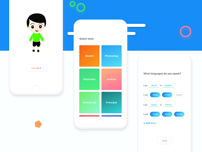 Progressive Profiling app character dashboard application interview management natural language ux ios profile sketch ui ux white
