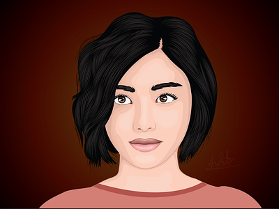 Vector Portrait of Short Hair Girl