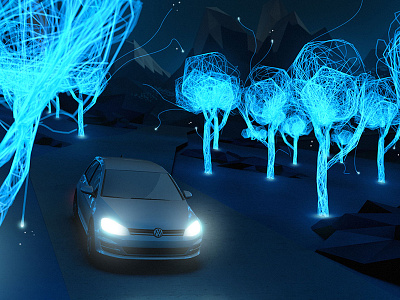 Volkswagen E-Moility - Styleframe cinema dark glow golf illumination lowpoly night photoshop styleframe trees volkswagen