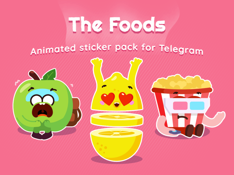 The Foods - Animated sticker pack for Telegram 2d after effects animation character flat gif illustration loop motion design sticker