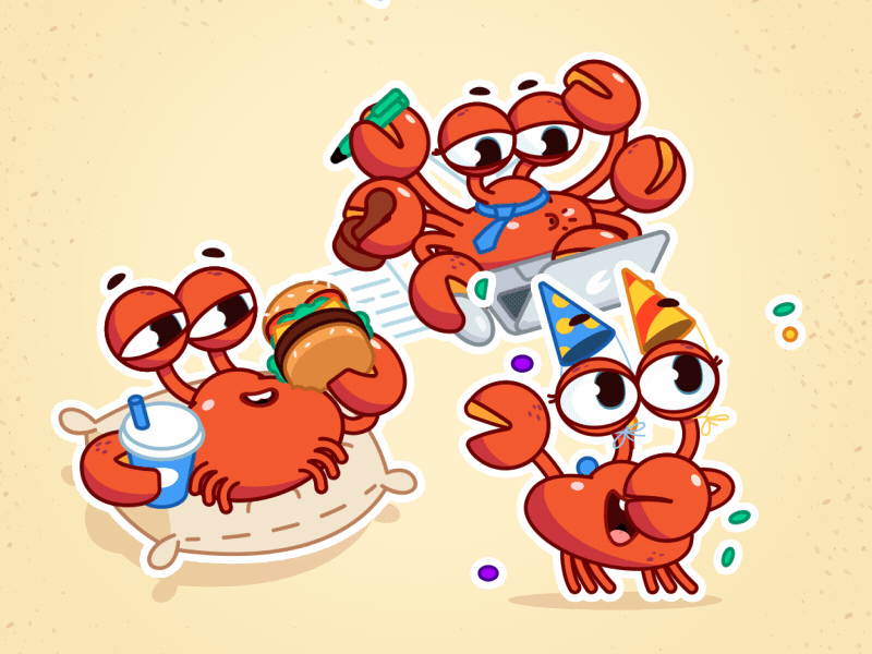 Snappy Crab - Telegram Animated Stickers 2d after effects animation character flat gif illustration loop motion design sticker