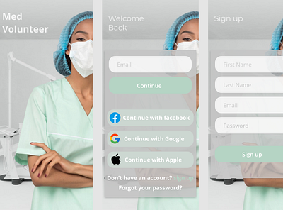 MedVolunteer Mobile App Login & Sign up Screen branding design graphic design ui