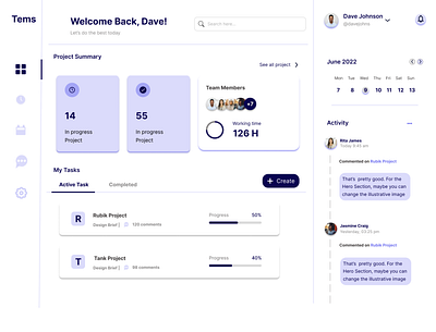 Dashboard for a project management site design ui