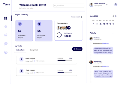 Dashboard for a project management site