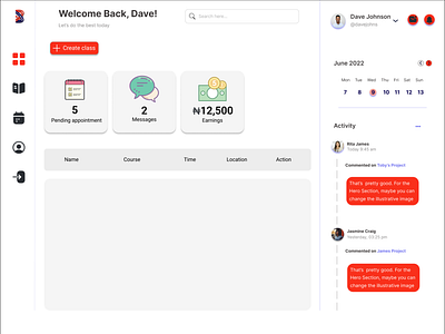 Dashboard for The Breej Tutor App by David Adetoro on Dribbble